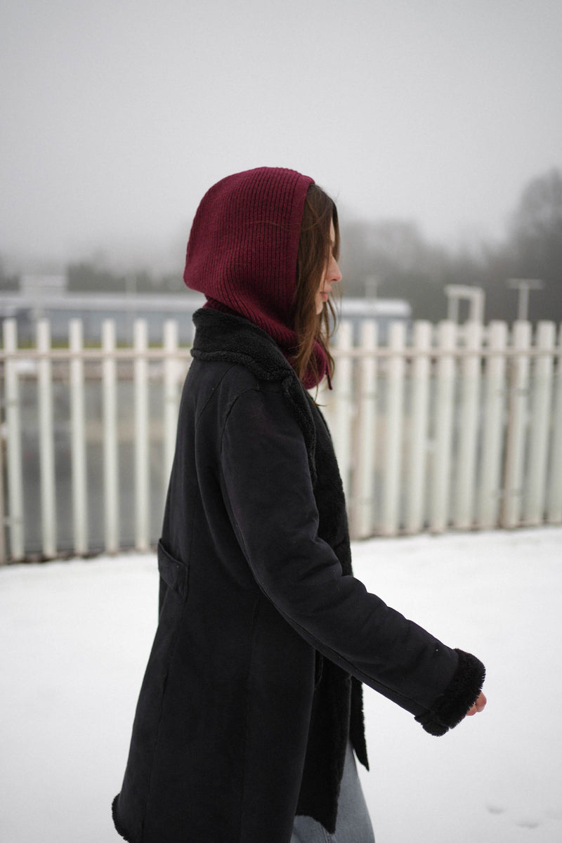 Balaclava wełniana z kaszmirem Burgundy