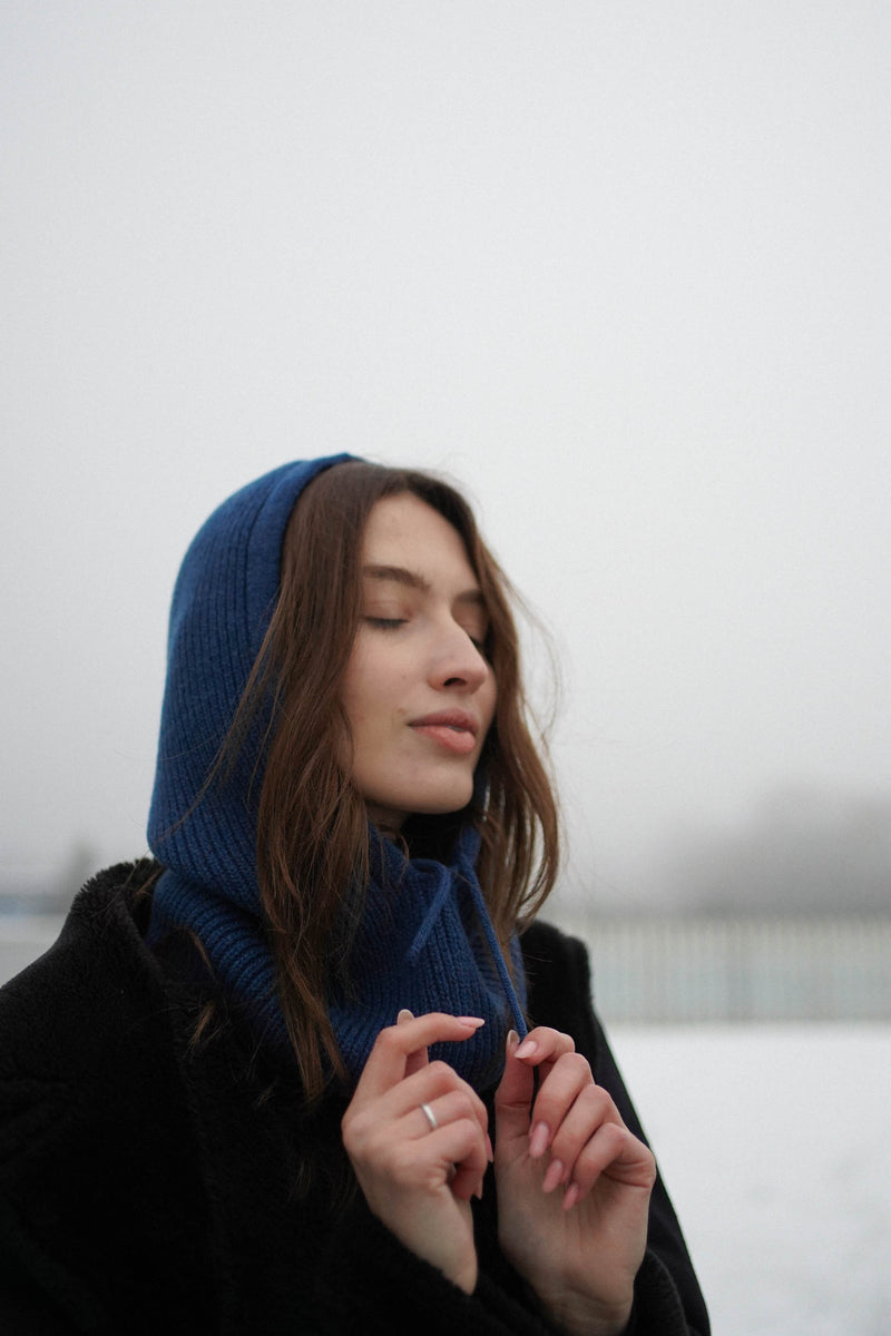 Balaclava wełniana z kaszmirem Indigo Blue