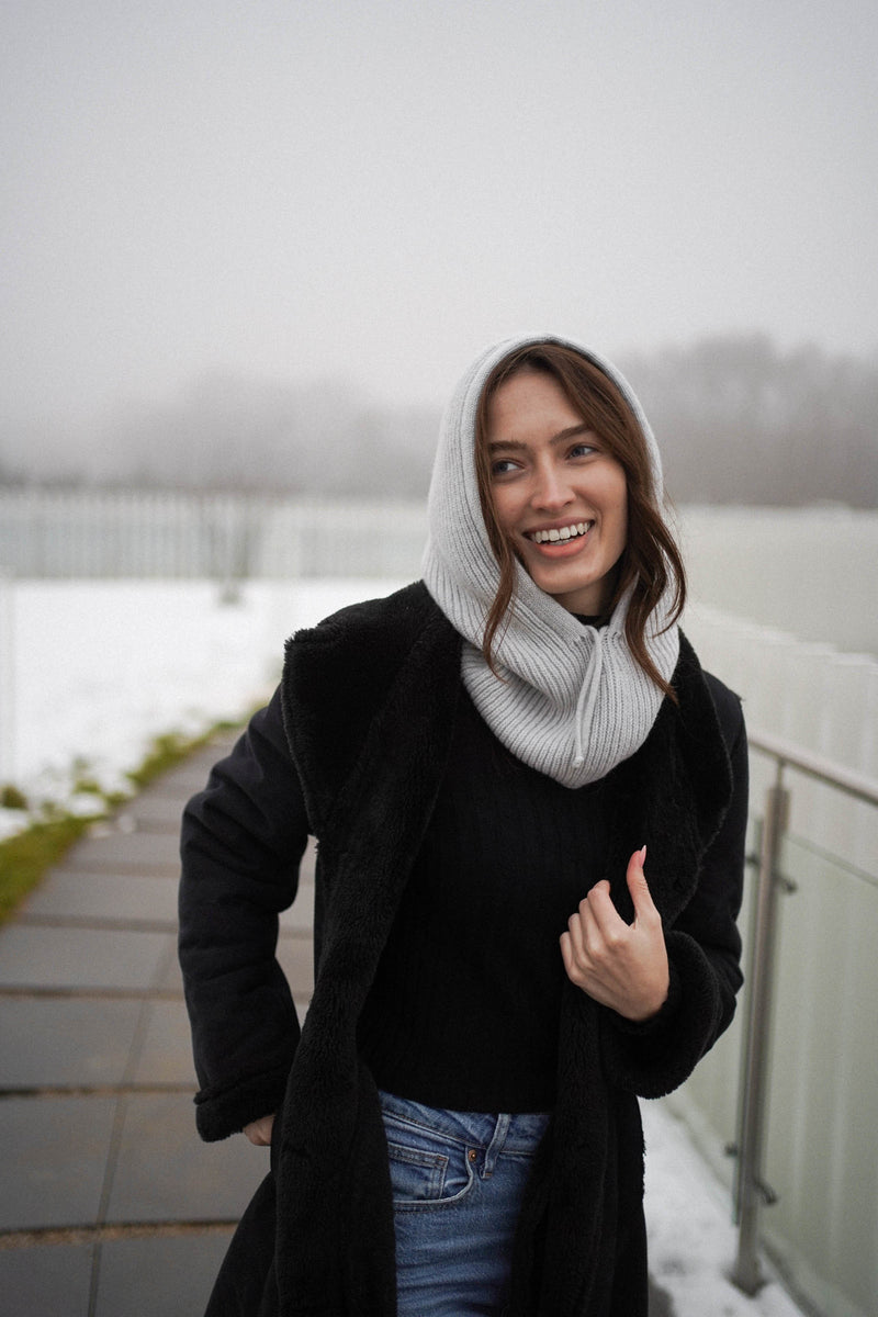 Balaclava wełniana z kaszmirem Light Grey