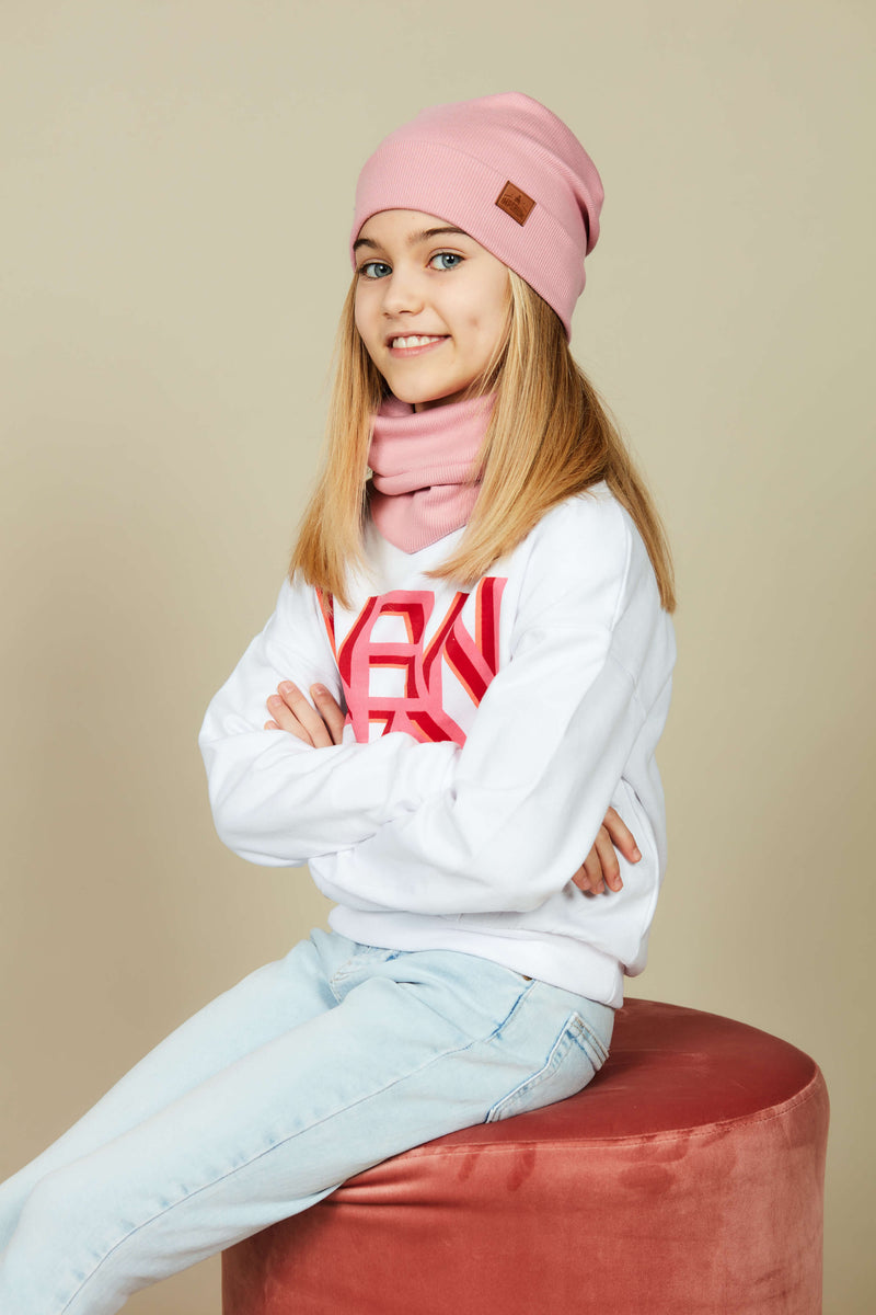 Czapka wiosenna dla dziewczynki zestaw Różowy Mellow Light